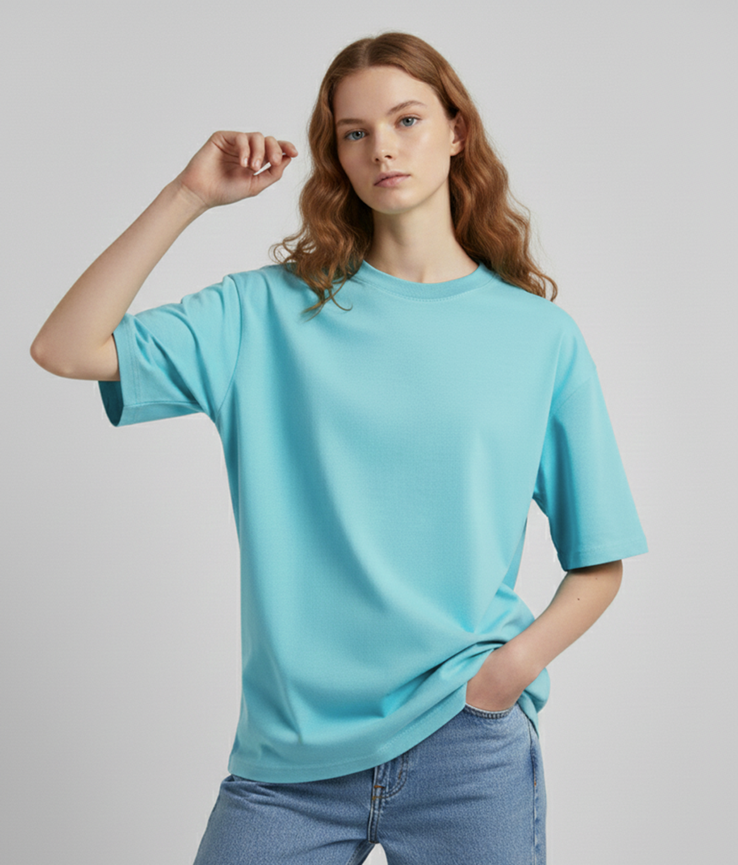 Aruba Blue Solid Oversized T-Shirt for Women | Premium Heavyweight Cotton | Boxy Fit Solid Tee