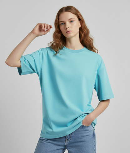 Aruba Blue Solid Oversized T-Shirt for Women | Premium Heavyweight Cotton | Boxy Fit Solid Tee