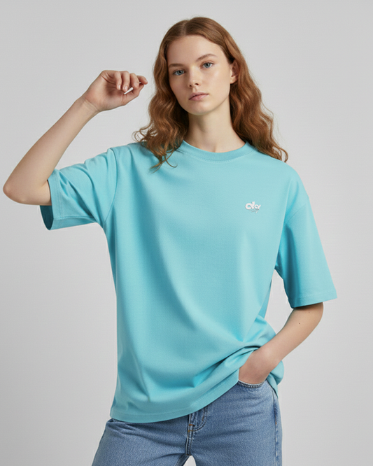 Solid Blue Oversized T-Shirt for Women | Premium Heavyweight Cotton Streetwear Tee