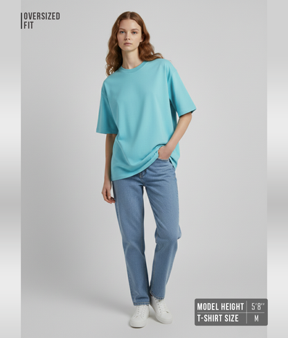 Aruba Blue Solid Oversized T-Shirt for Women | Premium Heavyweight Cotton | Boxy Fit Solid Tee