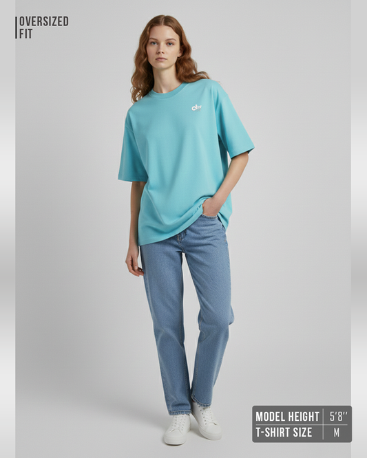 Solid Blue Oversized T-Shirt for Women | Premium Heavyweight Cotton Streetwear Tee