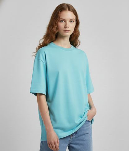 Aruba Blue Solid Oversized T-Shirt for Women | Premium Heavyweight Cotton | Boxy Fit Solid Tee