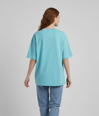 Aruba Blue Solid Oversized T-Shirt for Women | Premium Heavyweight Cotton | Boxy Fit Solid Tee