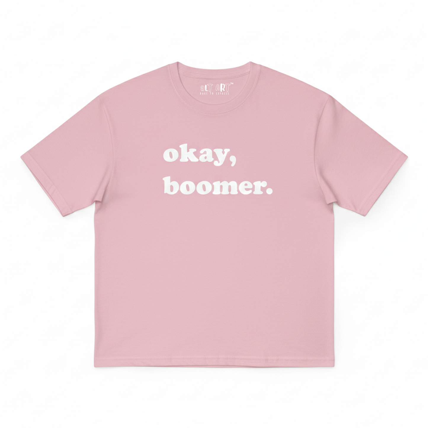 Okay Boomer Baby Pink Oversized T-Shirt for Women | Funny Oversized T-Shirt