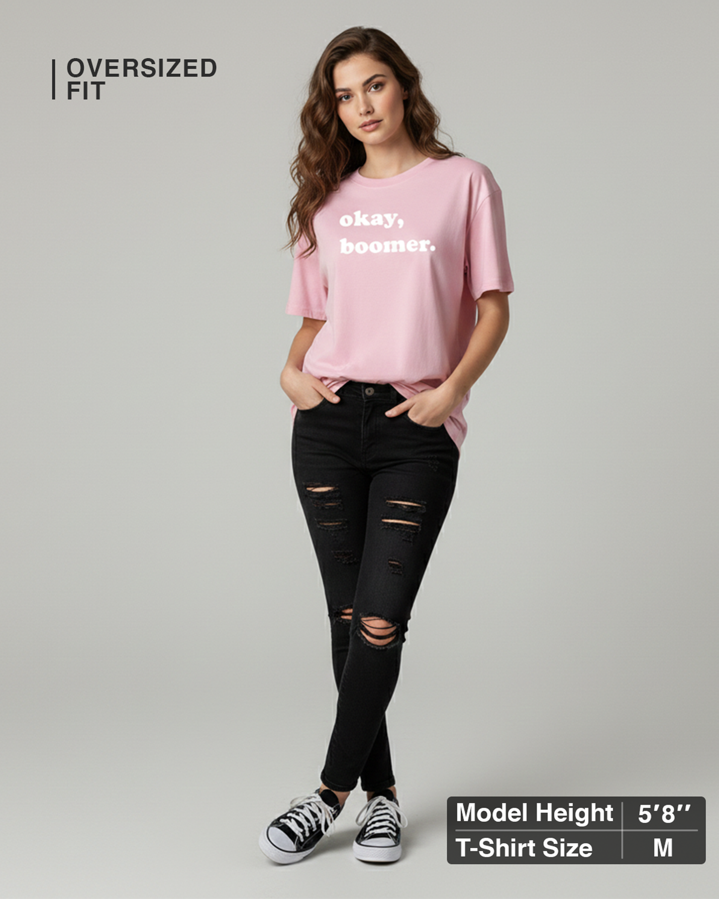 Okay Boomer Baby Pink Oversized T-Shirt for Women | Funny Oversized T-Shirt