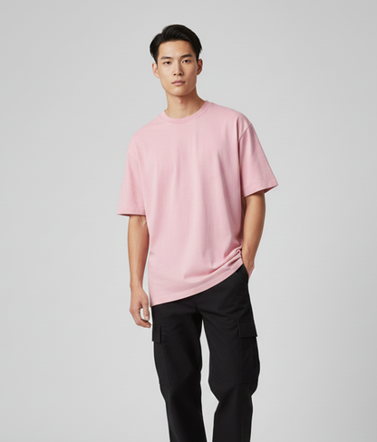 Baby Pink Solid Oversized T-Shirt for Men | Heavyweight Cotton | Premium Boxy Fit Solid Tee