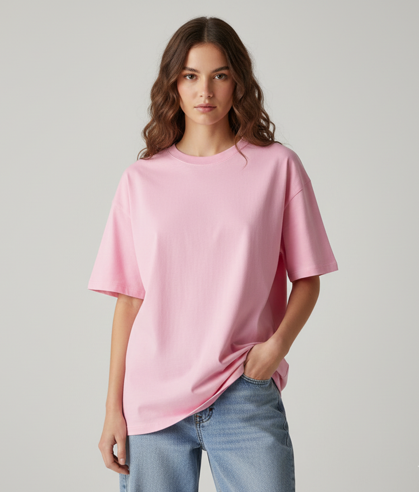 Baby Pink Solid Oversized T-Shirt for Women | Premium Heavyweight Cotton | Boxy Fit Solid Tee