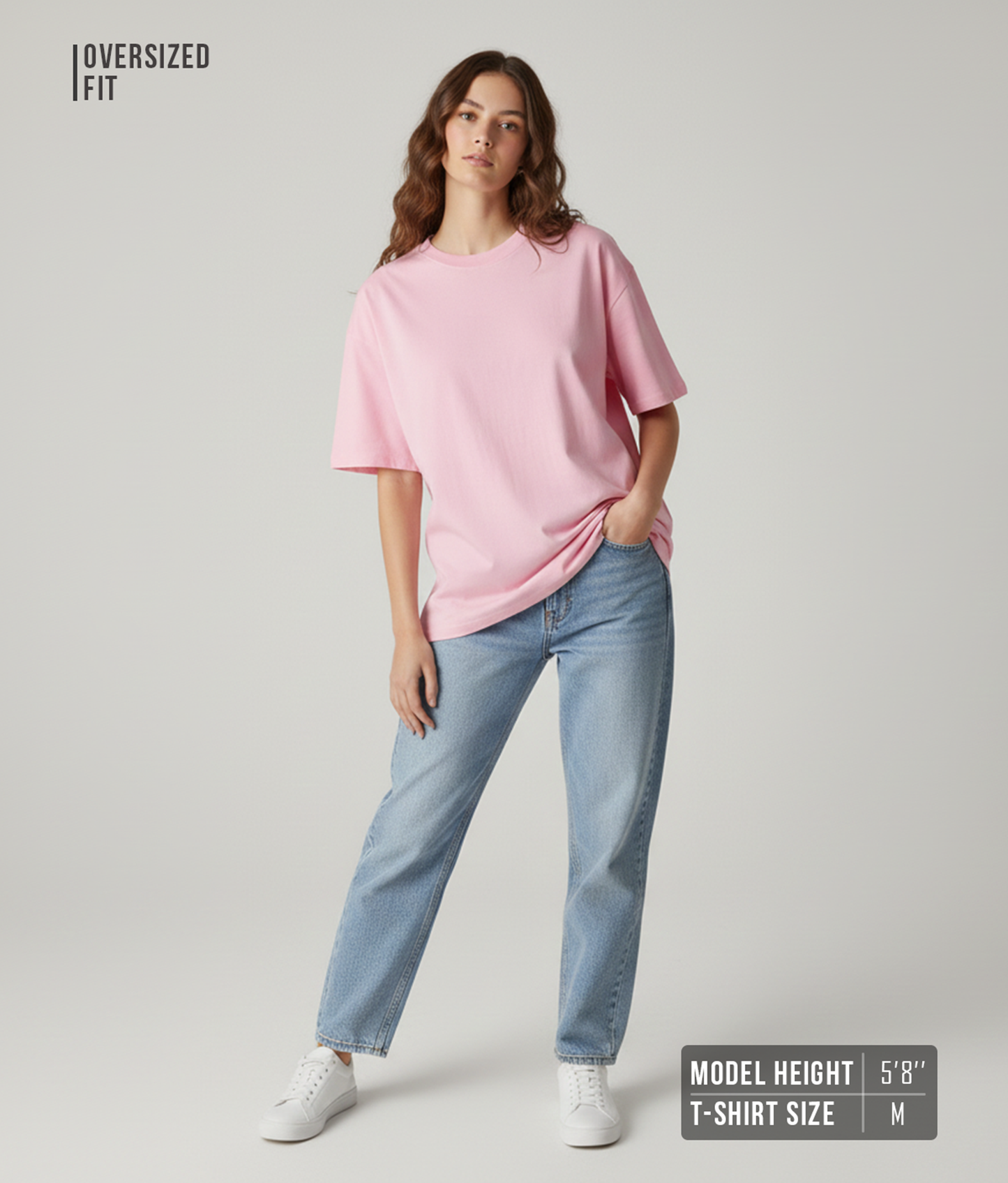 Baby Pink Solid Oversized T-Shirt for Women | Premium Heavyweight Cotton | Boxy Fit Solid Tee