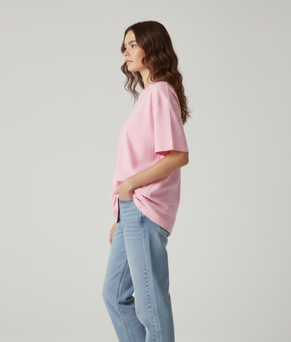 Baby Pink Solid Oversized T-Shirt for Women | Premium Heavyweight Cotton | Boxy Fit Solid Tee