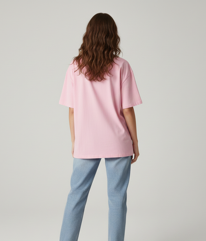 Baby Pink Solid Oversized T-Shirt for Women | Premium Heavyweight Cotton | Boxy Fit Solid Tee