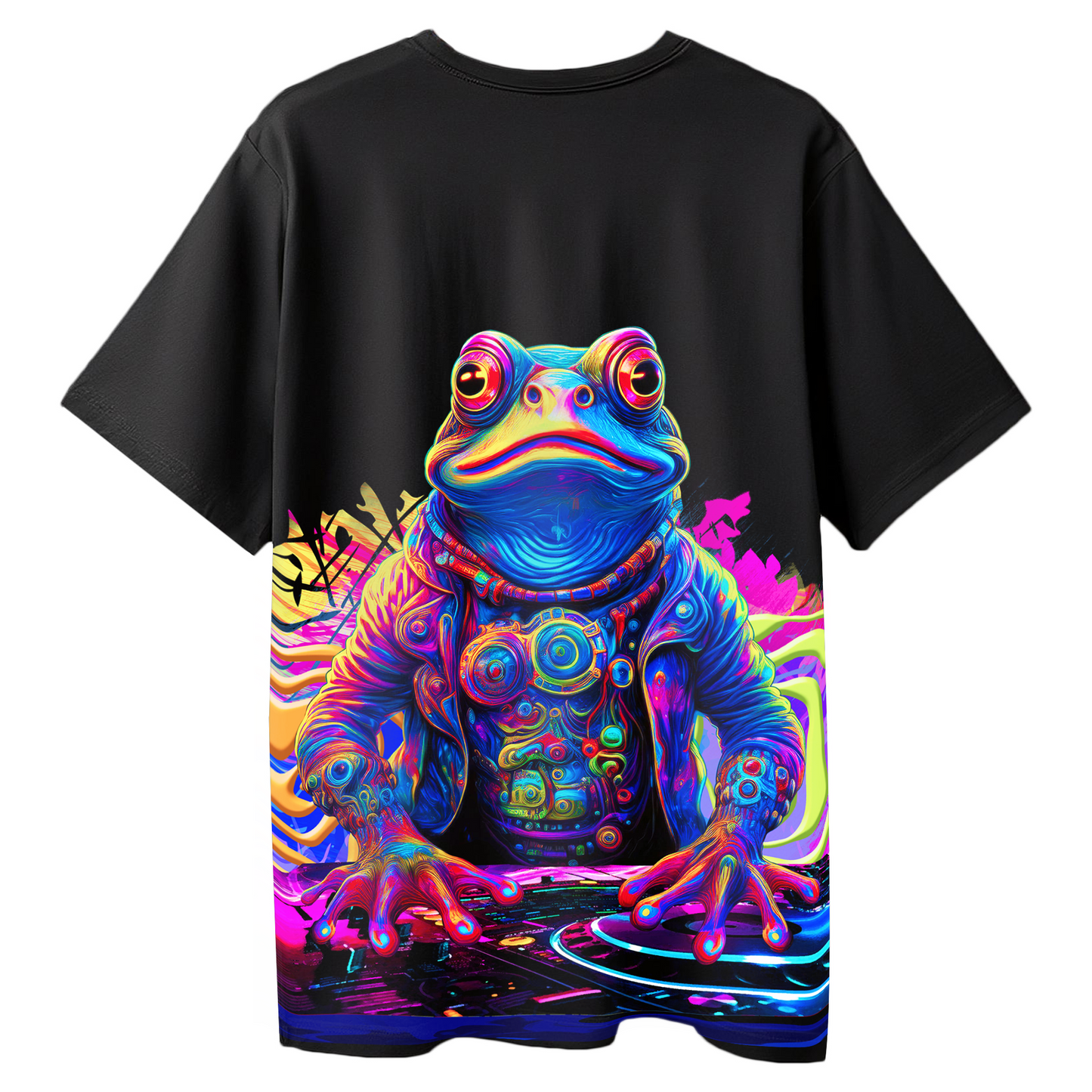 DJ Frog Oversized Black T-Shirt for Men & Boys – Funky Frog Graphic Streetwear Tee