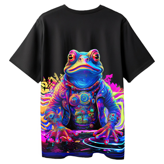 DJ Frog Oversized Black T-Shirt for Women & Girls – Funky Frog Music Graphic Tee