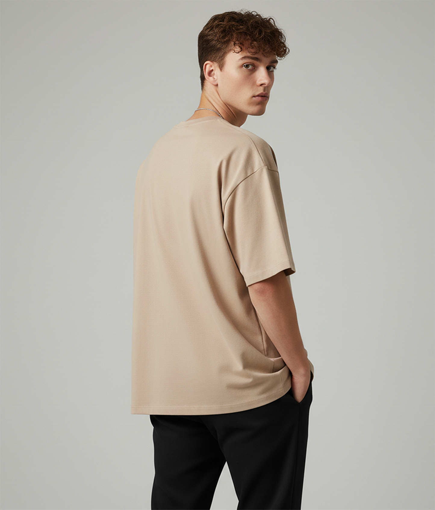 Solid Beige Oversized T-Shirt for Men | Plain Cotton Streetwear Oversized Tee