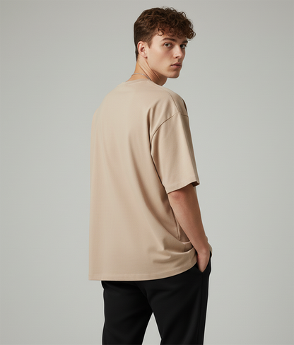 Solid Beige Oversized T-Shirt for Men | Plain Cotton Streetwear Oversized Tee