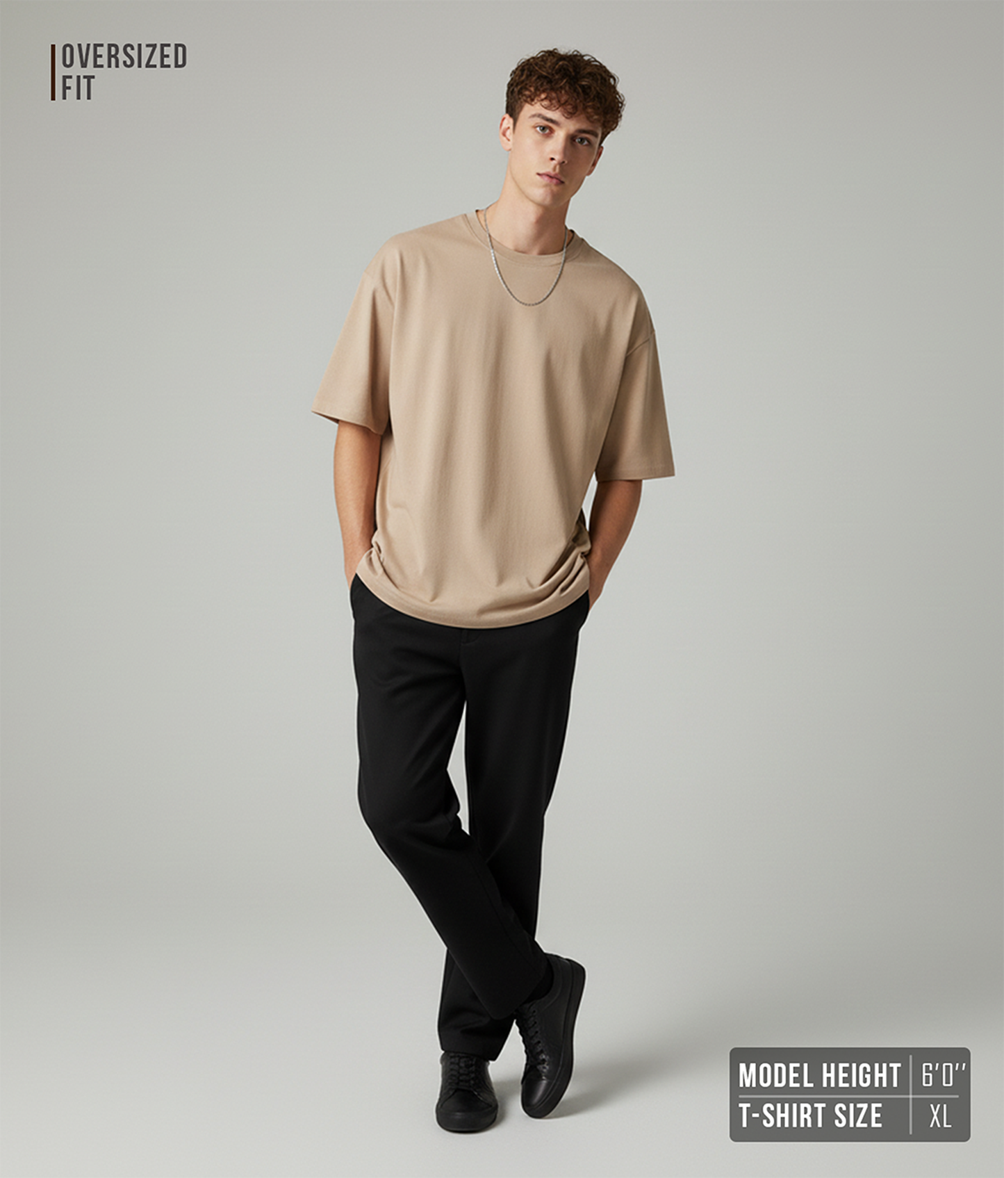 Solid Beige Oversized T-Shirt for Men | Plain Cotton Streetwear Oversized Tee