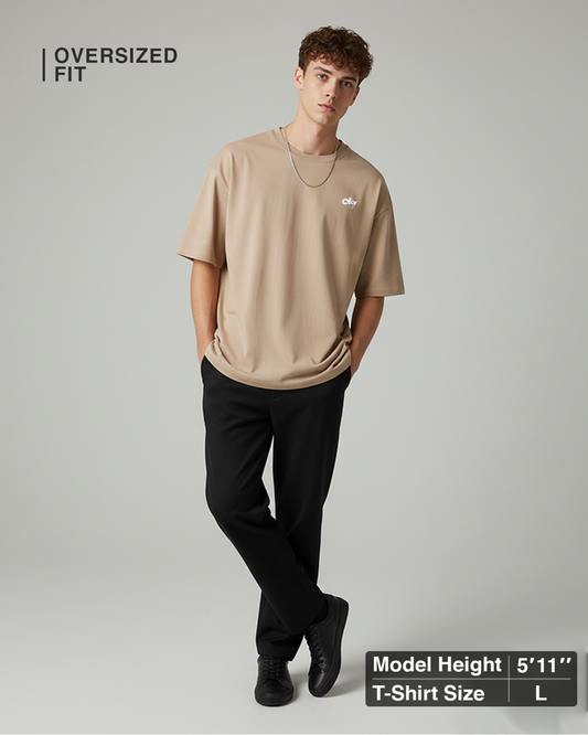 Solid Beige Oversized T-Shirt for Men | Premium Cotton Streetwear Tee