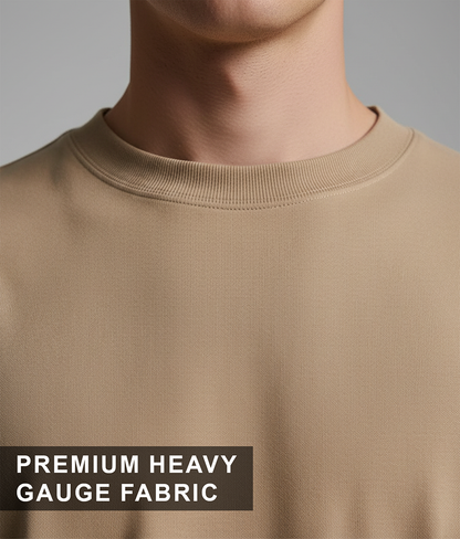 Solid Beige Oversized T-Shirt for Men | Plain Cotton Streetwear Oversized Tee