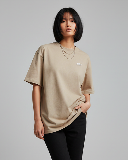 Solid Beige Oversized T-Shirt for Women | Premium Cotton Streetwear Tee