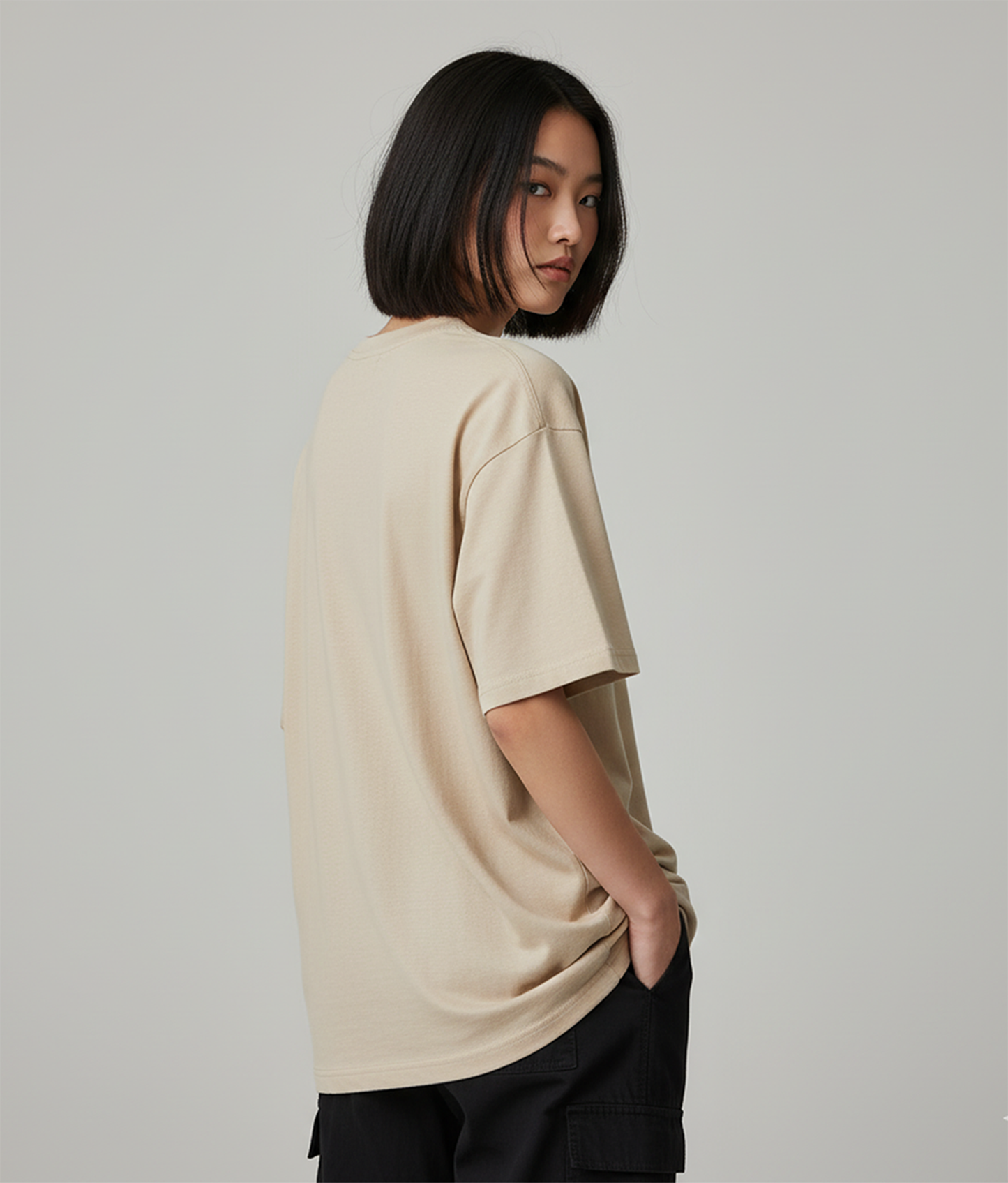 Solid Beige Oversized T-Shirt for Women | Premium Cotton Streetwear Tee