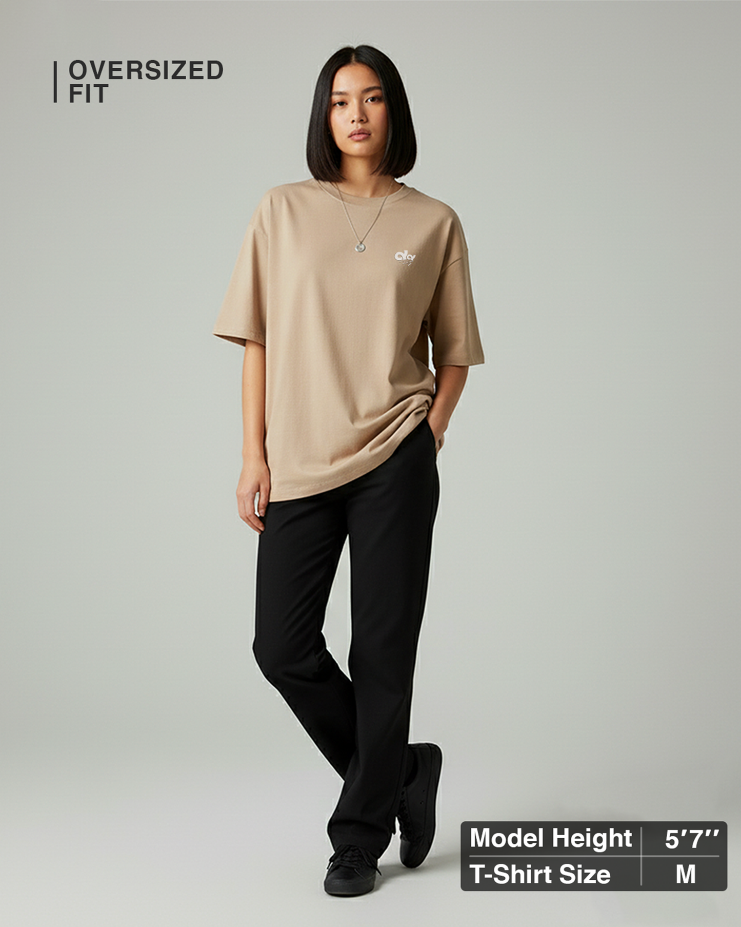 Solid Beige Oversized T-Shirt for Women | Premium Cotton Streetwear Tee