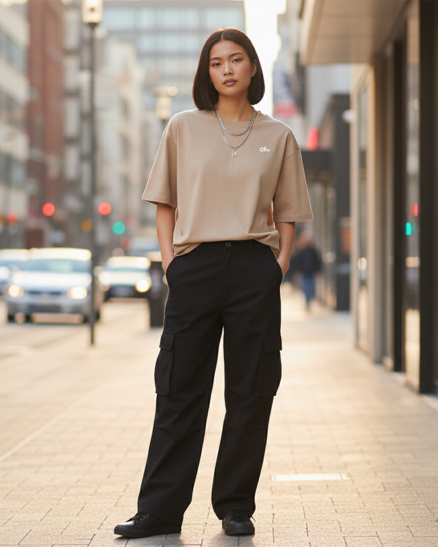 Solid Beige Oversized T-Shirt for Women | Premium Cotton Streetwear Tee