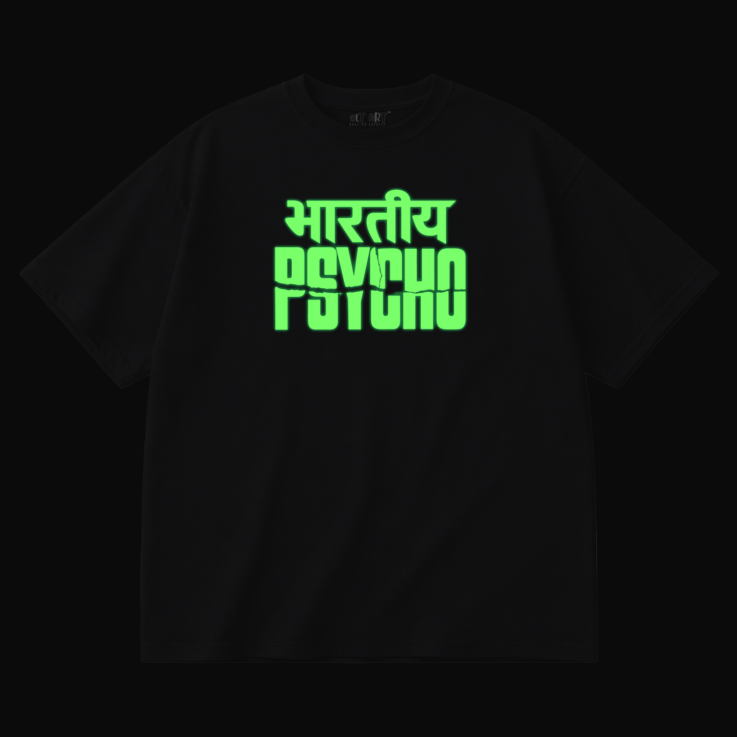 Bhartiya Psycho Oversized T Shirt for Women | Glow in Dark Graphic Printed Oversized T Shirt | Hindi Typography Boxy Fit Streetwear Tee