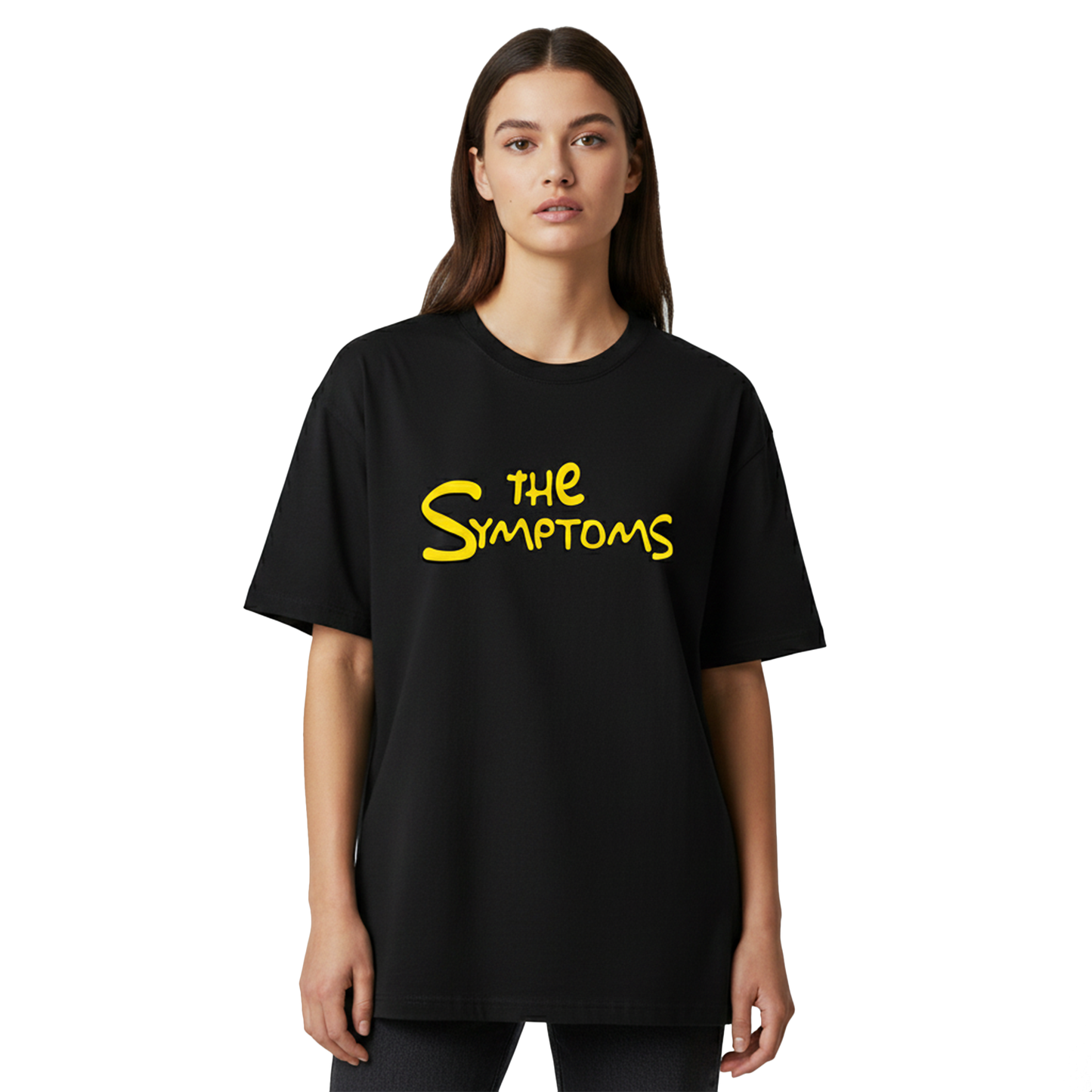 The Symptoms Black Oversized T-Shirt for Women & Girls - Funny Graphic Tee