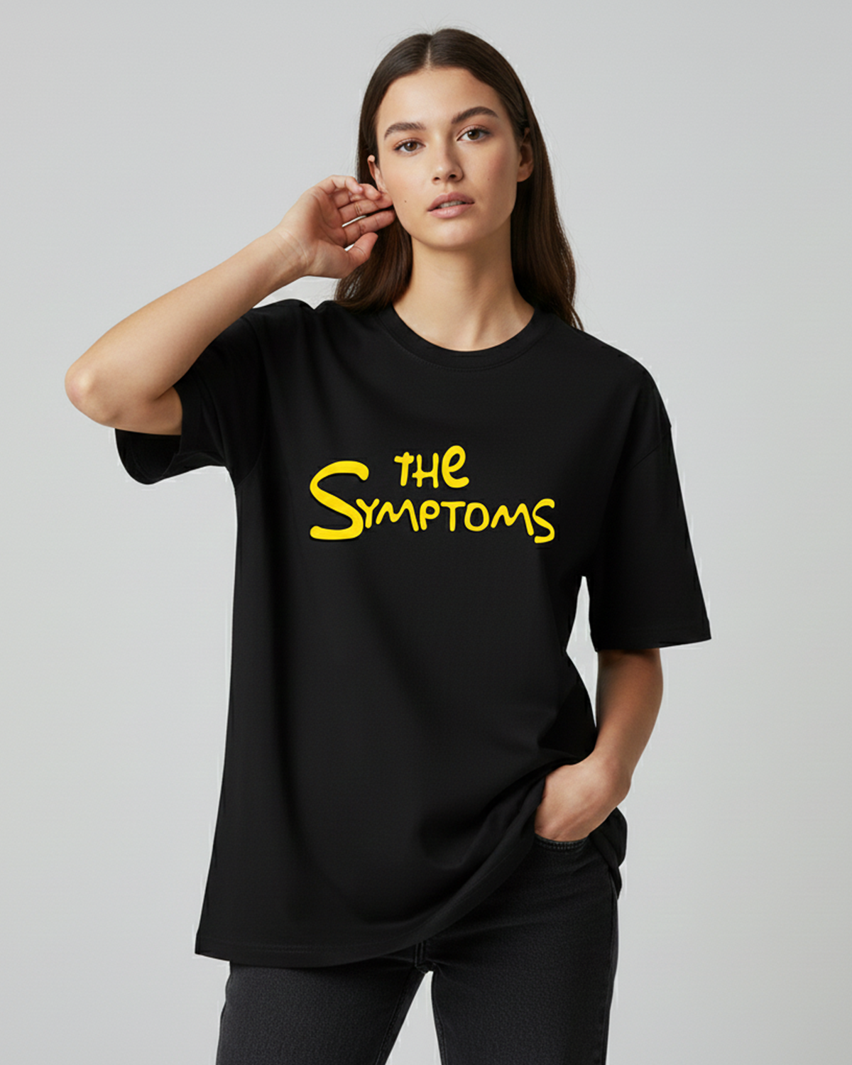 The Symptoms Black Oversized T-Shirt for Women & Girls - Funny Graphic Tee