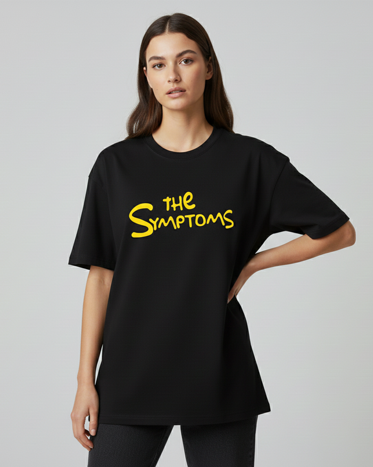 The Symptoms Black Oversized T-Shirt for Women & Girls - Funny Graphic Tee