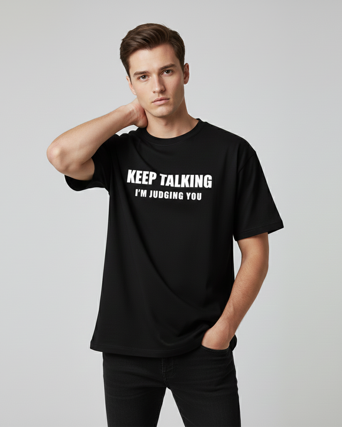 Keep Talking… I’m Judging You Black Oversized T-Shirt for Men & Boys - Sarcastic Graphic Tee