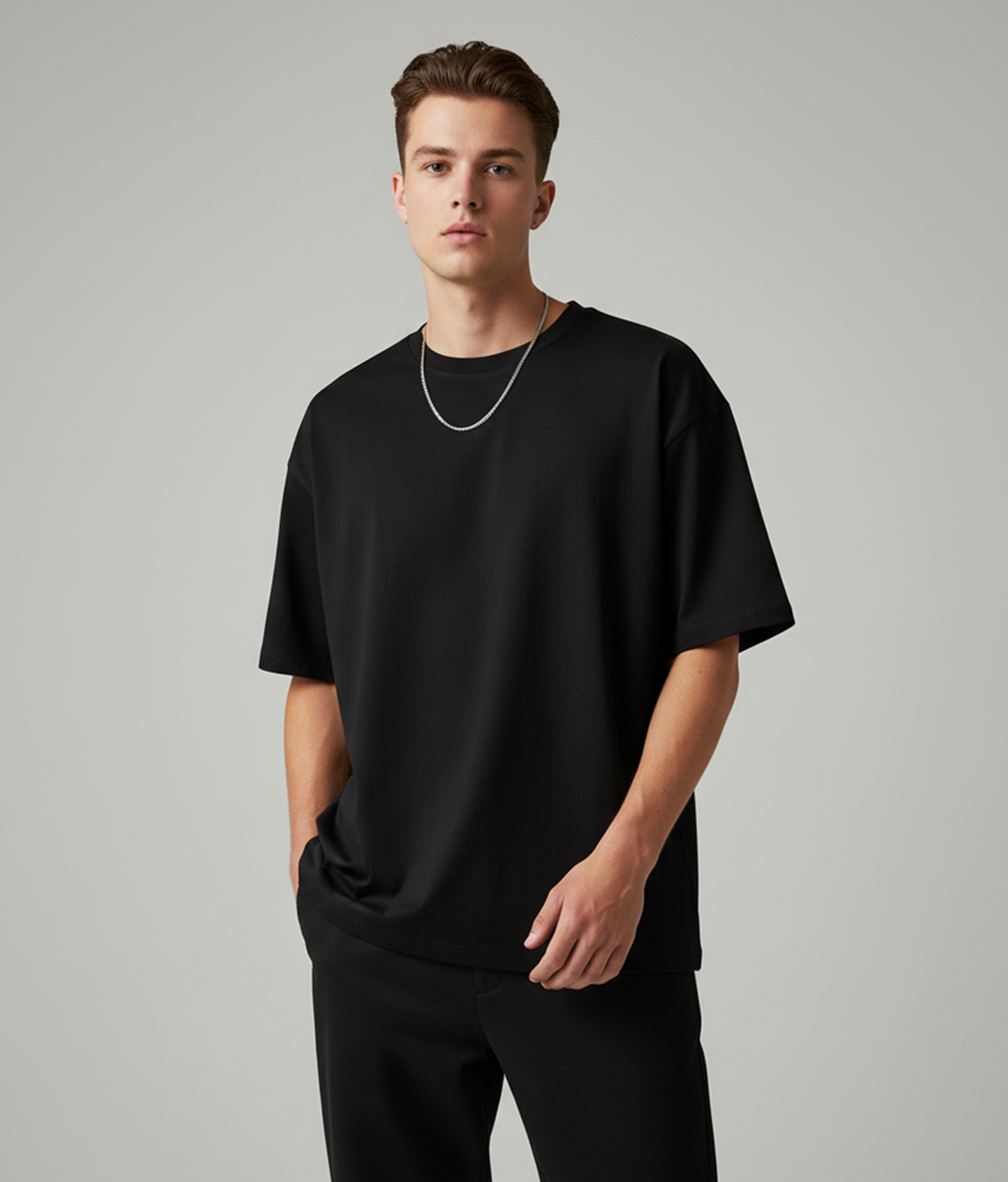 Solid Black Oversized T-Shirt for Men | Pure Cotton Plain Streetwear Tee