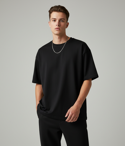 Solid Black Oversized T-Shirt for Men | Pure Cotton Plain Streetwear Tee