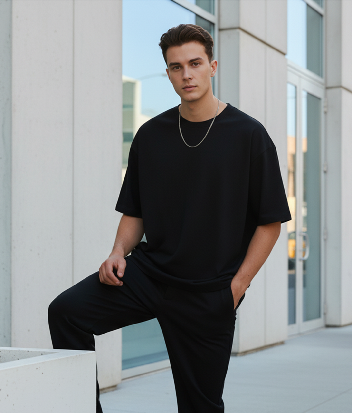 Solid Black Oversized T-Shirt for Men | Pure Cotton Plain Streetwear Tee