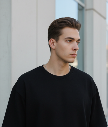 Solid Black Oversized T-Shirt for Men | Pure Cotton Plain Streetwear Tee