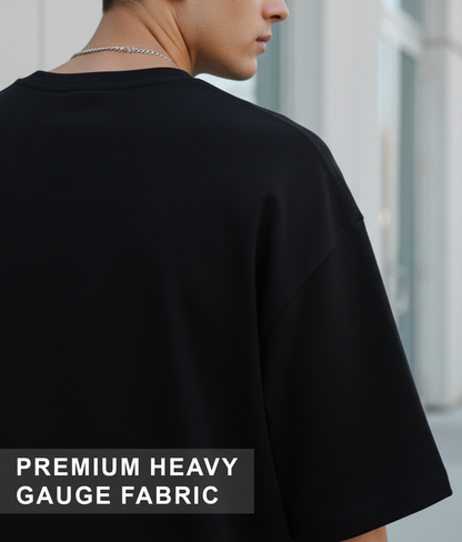 Solid Black Oversized T-Shirt for Men | Pure Cotton Plain Streetwear Tee