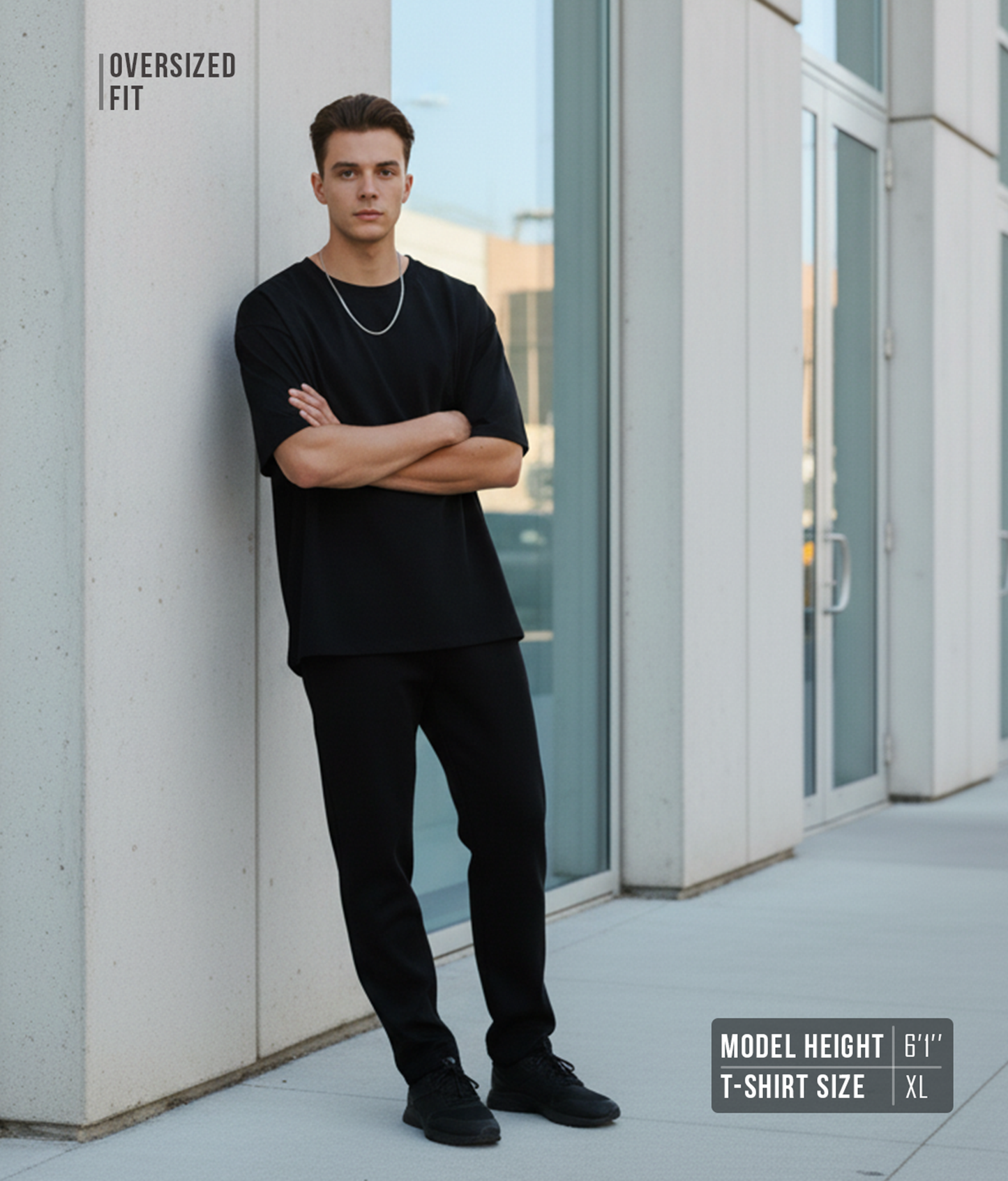 Solid Black Oversized T-Shirt for Men | Pure Cotton Plain Streetwear Tee