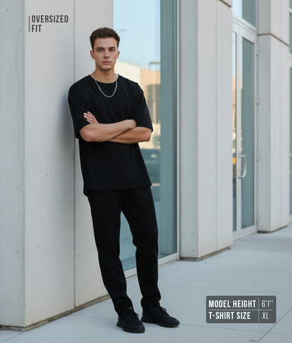 Solid Black Oversized T-Shirt for Men | Pure Cotton Plain Streetwear Tee