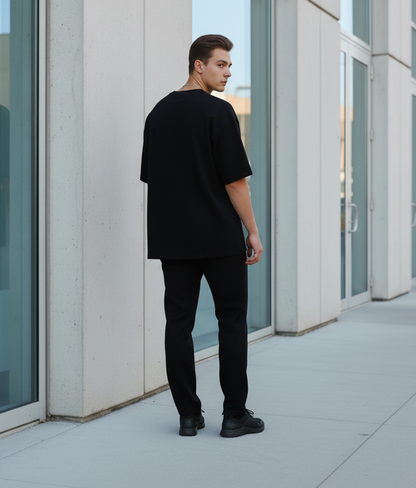 Solid Black Oversized T-Shirt for Men | Pure Cotton Plain Streetwear Tee