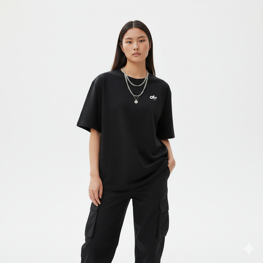 Solid Black Oversized T-Shirt for Women | Premium Cotton Streetwear Tee