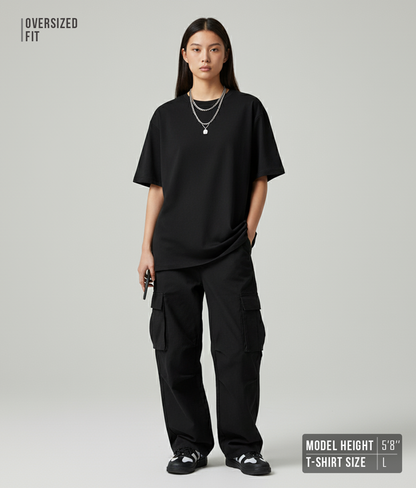 Solid Black Oversized T-Shirt for Women | Pure Cotton Plain Streetwear Tee
