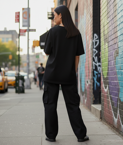 Solid Black Oversized T-Shirt for Women | Pure Cotton Plain Streetwear Tee