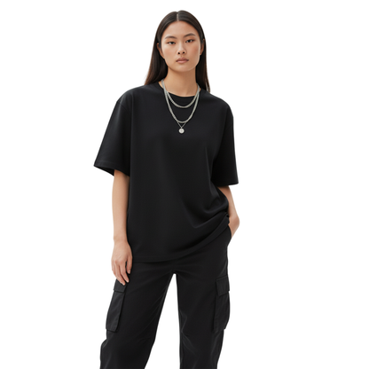 Solid Black Oversized T-Shirt for Women | Pure Cotton Plain Streetwear Tee