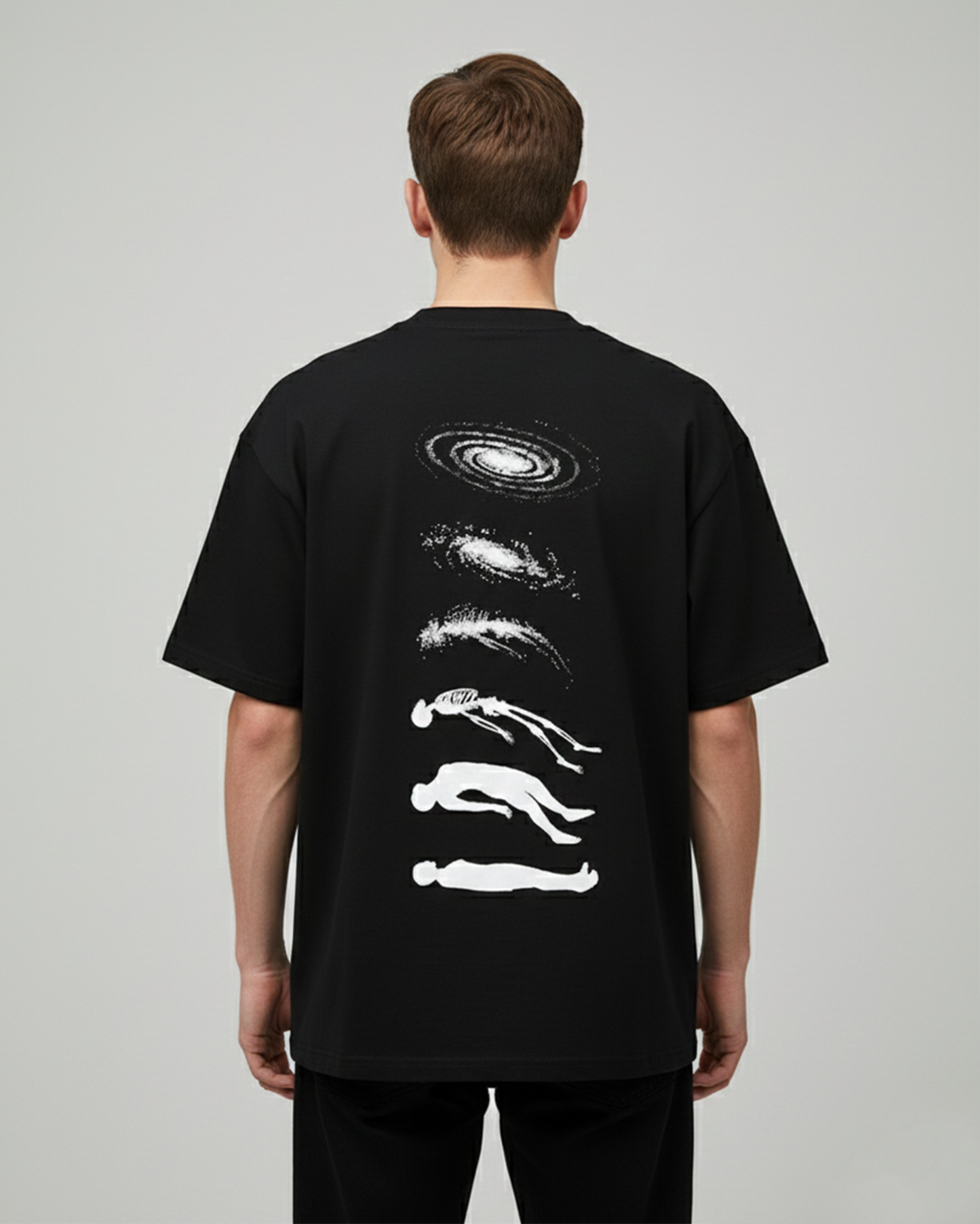 Cosmic Existence Graphic Black Oversized T-Shirt for Men | Abstract Art Streetwear Tee