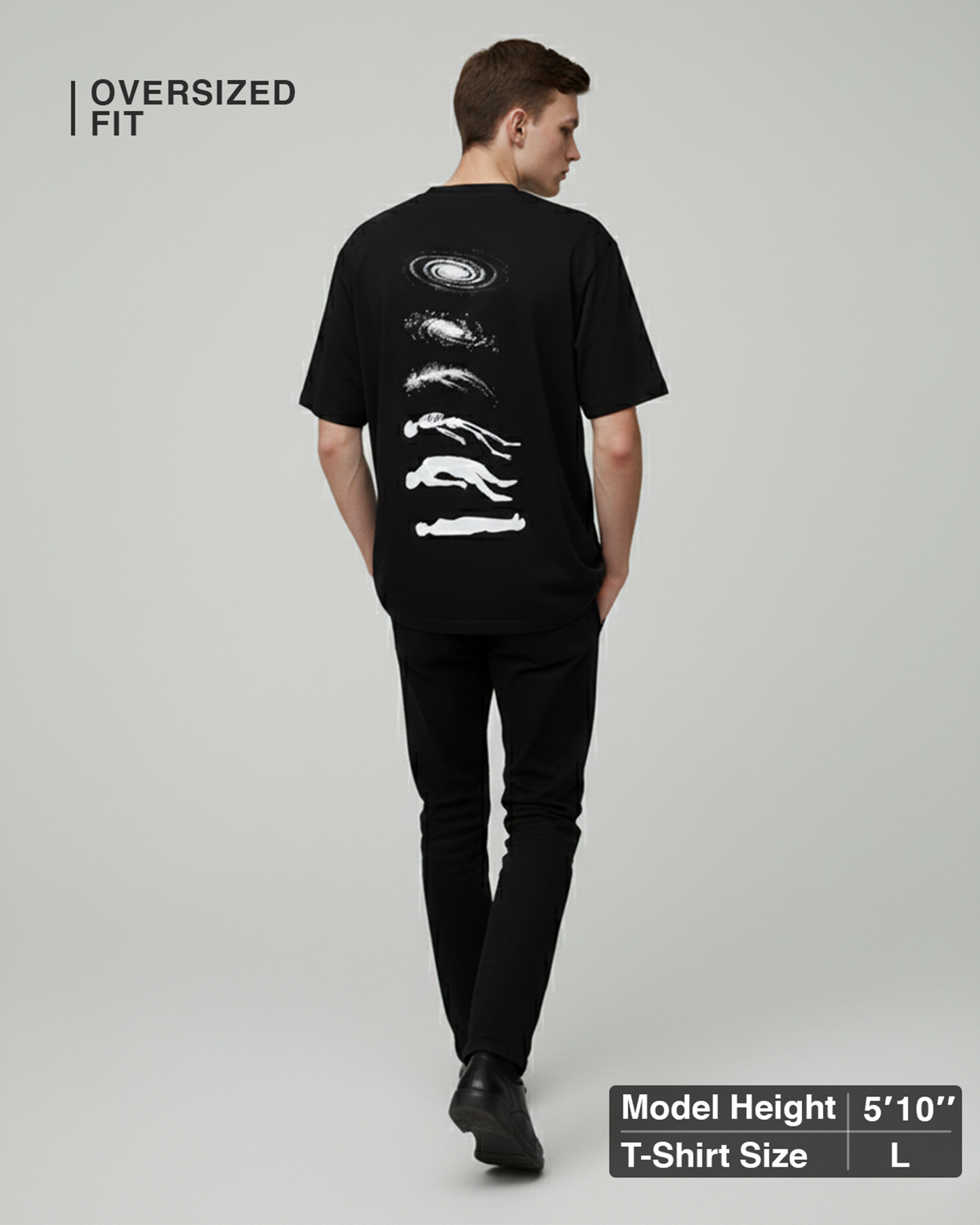 Cosmic Existence Graphic Black Oversized T-Shirt for Men | Abstract Art Streetwear Tee