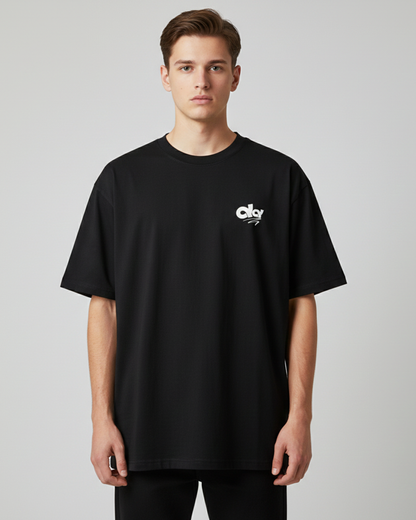 Cosmic Existence Graphic Black Oversized T-Shirt for Men | Abstract Art Streetwear Tee