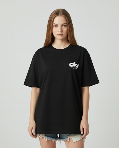 Cosmic Existence Graphic Black Oversized T-Shirt for Women | Abstract Art Streetwear Tee