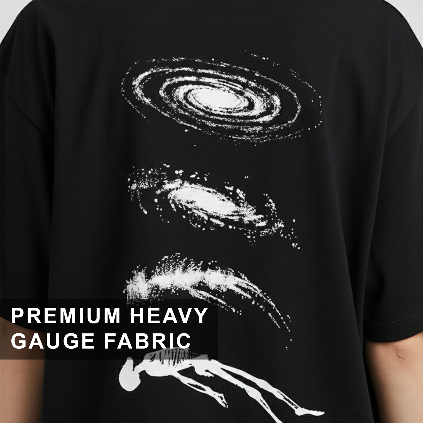 Cosmic Existence Graphic Black Oversized T-Shirt for Women | Abstract Art Streetwear Tee