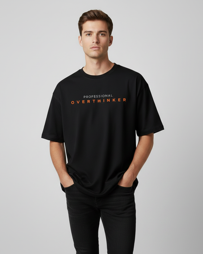 Professional Overthinker Black Oversized T-Shirt for Men & Boys - Funny Graphic Tee