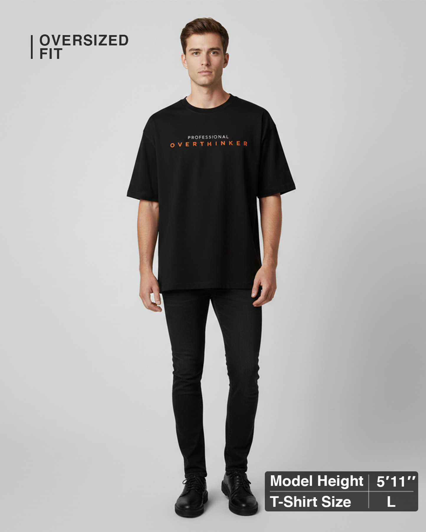Professional Overthinker Black Oversized T-Shirt for Men & Boys - Funny Graphic Tee