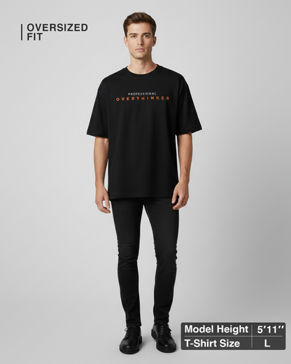 Professional Overthinker Black Oversized T-Shirt for Men & Boys - Funny Graphic Tee